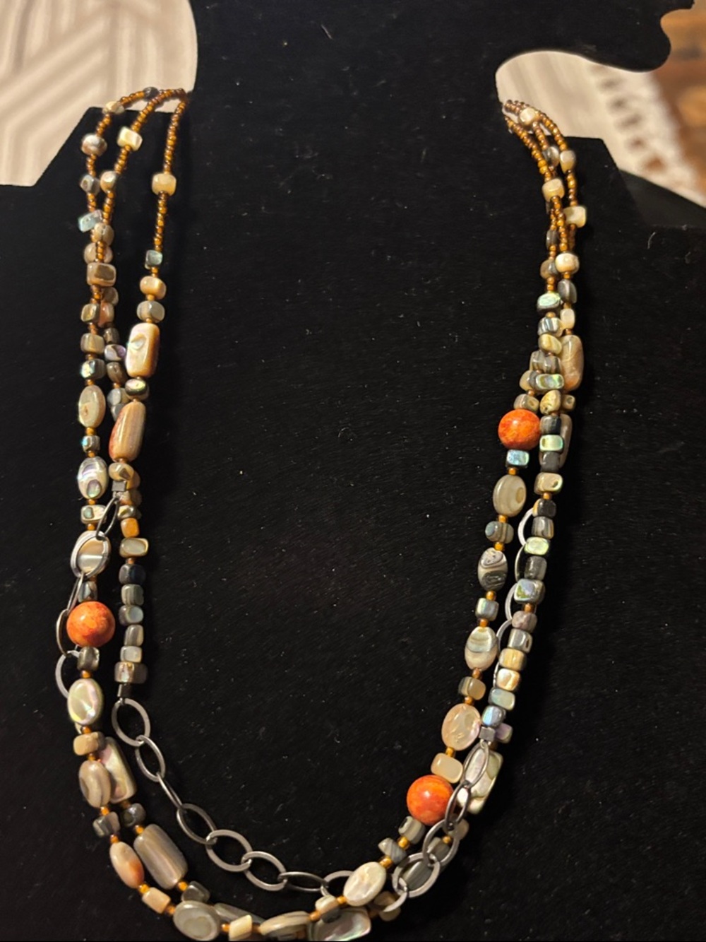 Silpada Multi-Strand Necklace with Brown, Orange and Iridescent Beads Fiesta Fun